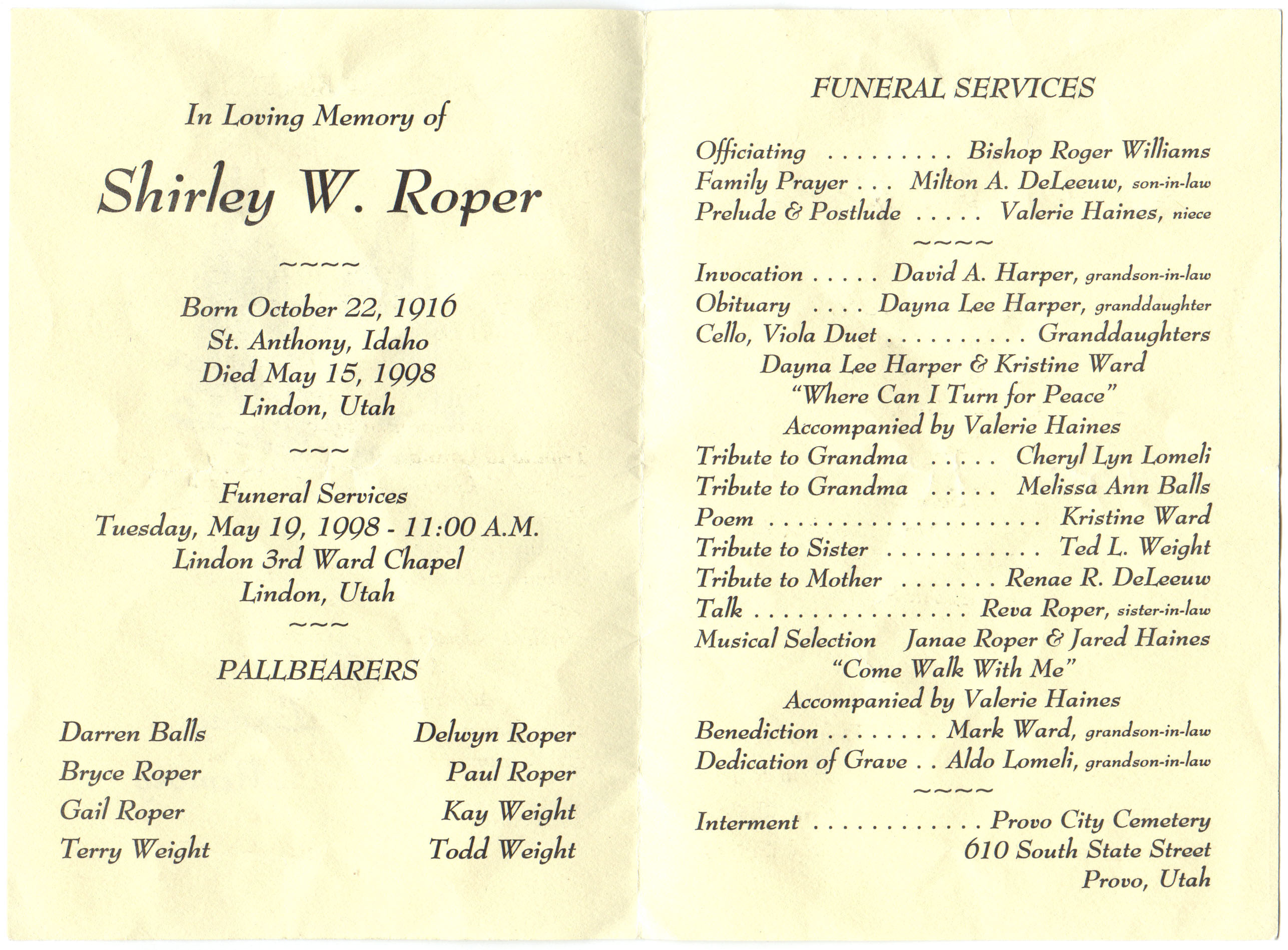 Programs For A Funeral